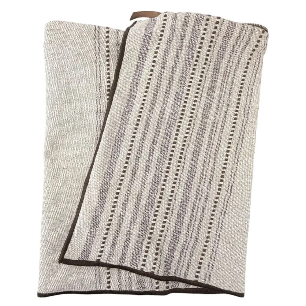 Crate & Barrel Bande Ivory Textured Stripe Linen Cotton Pillow Cover 36x16